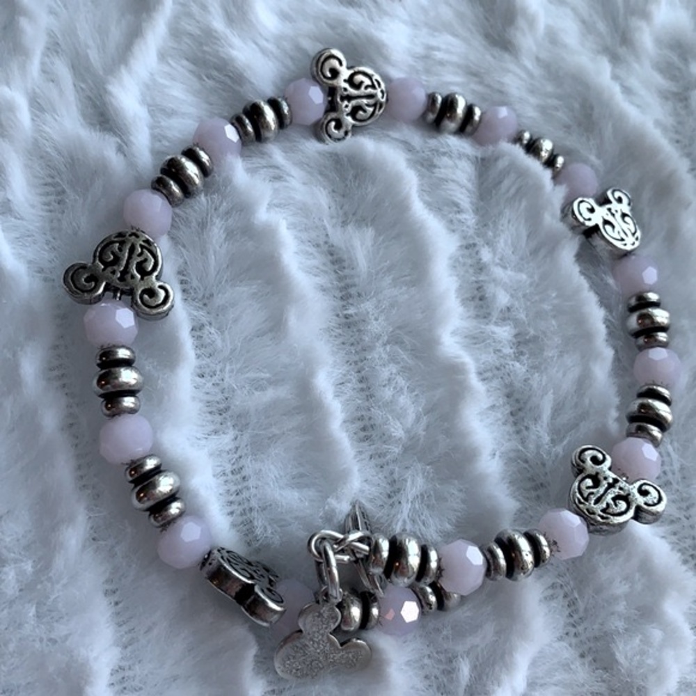 Alex and Ani Disney Parks Pink Crystal Silver Mickey Head Beads Bracelet